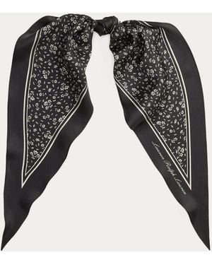 Ralph Lauren Two-Tone Floral Silk Diamond Scarf - Black