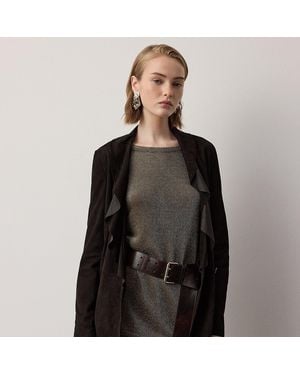 Ralph Lauren Heddie Ruffle-Trim Lamb-Suede Jacket - Black