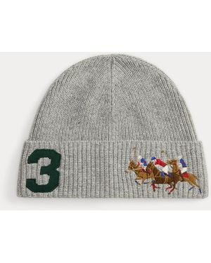 Ralph Lauren Triple-Pony Rib-Knit Beanie - Gray