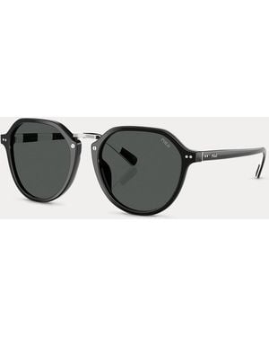 Polo Ralph Lauren Heritage Rugby-Stripe Round Sunglasses - Grey