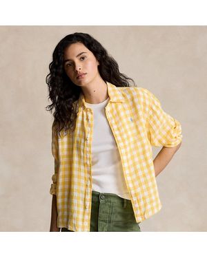 Polo Ralph Lauren Wide Cropped Gingham Linen Shirt - Metallic