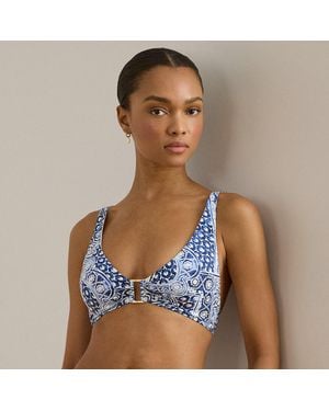 Ralph Lauren Geo-Print Ring-Front Bikini Top - Blue