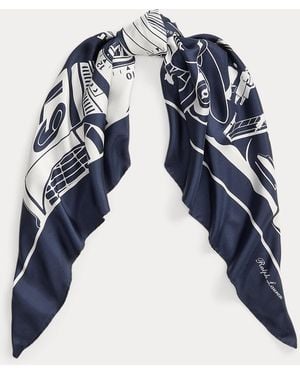 Ralph Lauren Automobile-Print Silk Square Scarf - Blue