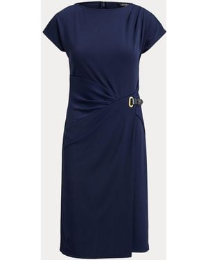 Ralph Lauren Buckle-Trim Stretch Jersey Dress - Blue