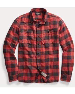 RRL Plaid Twill Workshirt - Red