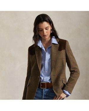 Ralph Lauren Single-Breasted Suede-Trim Wool Blazer - Brown