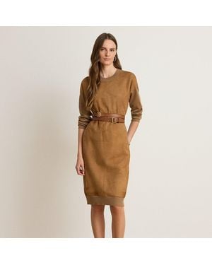 Ralph Lauren Ralph Goat-Suede & Wool Crewneck Jumper Dress - Brown