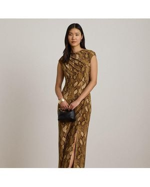 Ralph Lauren Python-Print Jersey Cap-Sleeve Dress - Metallic