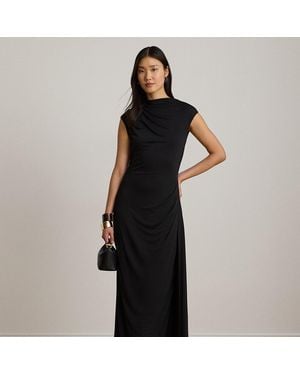 Ralph Lauren Pleated Jersey Boatneck Midi Dress - Black