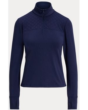 Ralph Lauren Eyelet-Panel Interlock Quarter-Zip - Blue