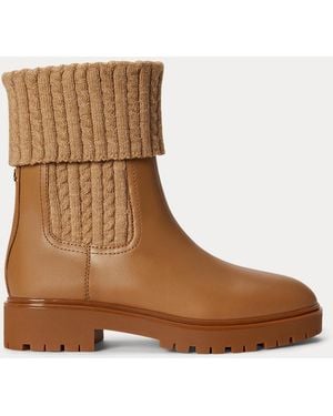 Ralph Lauren Allyson Cable-Knit & Calfskin Bootie - Brown