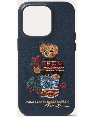 Polo Ralph Lauren Custodia iPhone 15 in pelle Polo Bear - Blu