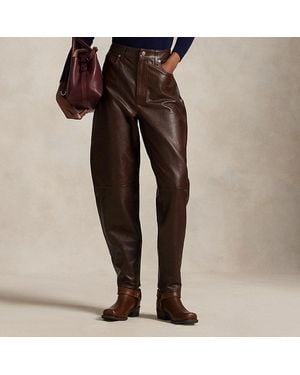 Polo Ralph Lauren Pantaloni in pelle Curved Tapered-Fit - Marrone