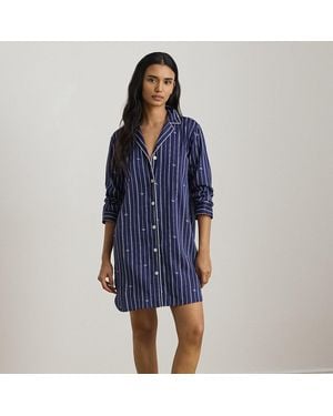 Ralph Lauren Camisón De Satén Con Rayas Y Logotipo - Azul