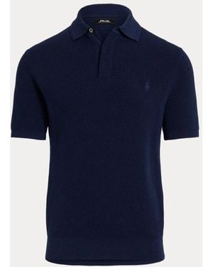 Ralph Lauren Waffle-Knit Cotton Polo-Collar Jumper - Blue