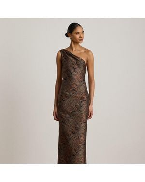 Ralph Lauren Paisley Jacquard One-Shoulder Gown - Brown