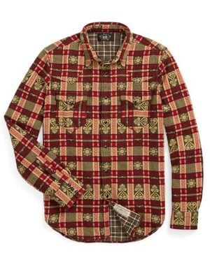 RRL Slim Fit Double Cloth Western Shirt - Brown