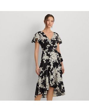 Ralph Lauren Floral Linen Flutter-sleeve Wrap Dress - Black