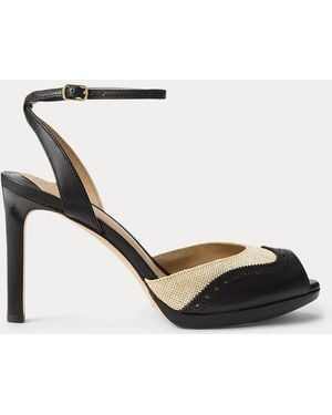 Ralph Lauren Kyla Straw & Leather Wingtip Sandal - Black