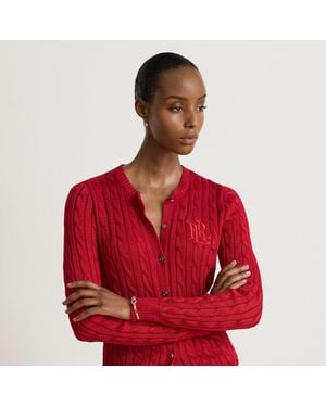 Ralph Lauren Cardigan En Coton Mélangé Torsadé - Rouge