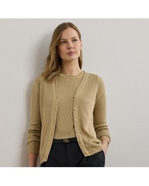 Ralph Lauren Rib-Knit Linen-Blend V-Neck Cardigan - Natural