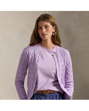 Ralph Lauren Cable-Knit Cotton Crewneck Cardigan - Purple