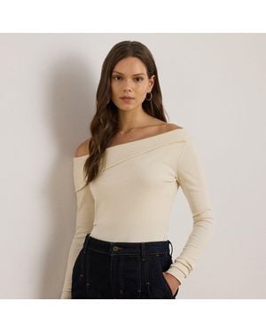Ralph Lauren Ribbed Asymmetrical Off-The-Shoulder Top - Natural