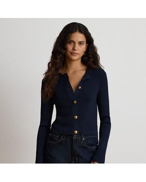 Ralph Lauren Rib-Knit Crewneck Cardigan - Blue