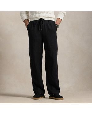 Ralph Lauren Lateef Relaxed Fit Pleated Linen Pant - Black
