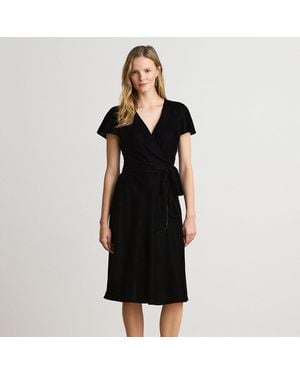 Ralph Lauren Belted Velvet Surplice Dress - Black