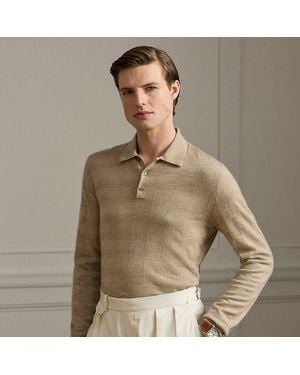Ralph Lauren Glen Plaid Cashmere Polo-Collar Jumper - Natural