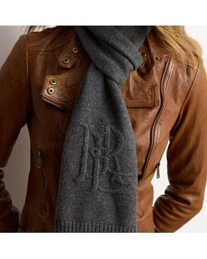 Ralph Lauren Embroidered-Logo Knit Scarf - Brown