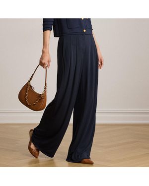 Ralph Lauren Pleated Stretch Jersey Wide-Leg Trousers - Blue