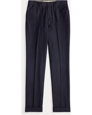 RRL Slim Pinstripe Flannel Western Trouser - Blue