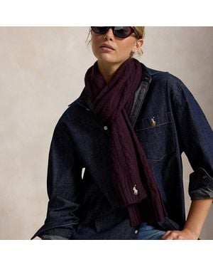 Ralph Lauren Cable-Knit Wool-Cashmere Scarf - Blue
