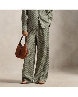 Polo Ralph Lauren Floral Silk Drawstring Wide-Leg Trousers - Green