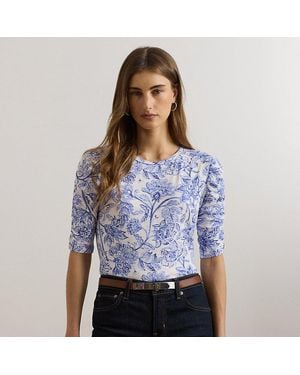 Ralph Lauren Floral Slub Jersey Elbow-Sleeve T-Shirt - Blue