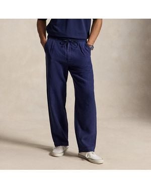 Polo Ralph Lauren Lateef Relaxed Fit Pleated Linen Trouser - Blue