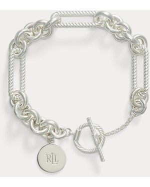 Ralph Lauren Pulsera De Plata De Ley Con Logotipo - Blanco