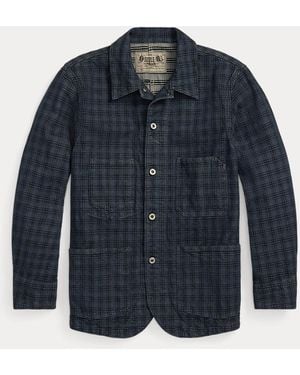 RRL Plaid Jacquard Denim Jacket - Blue