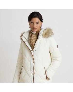Ralph Lauren Faux-Fur-Trim Hooded Quilted Coat - Natural