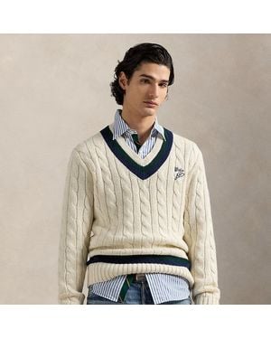 Polo Ralph Lauren Embroidered Cotton-Blend Cricket Sweater - Natural