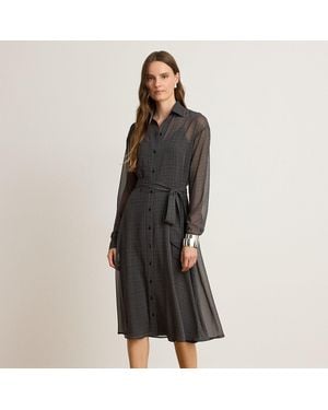 Ralph Lauren Chiffon Glen Plaid Overhemdjurk Met Riem - Zwart