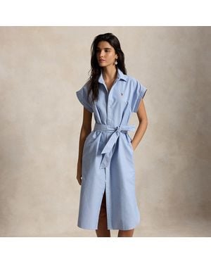 Polo Ralph Lauren Belted Cotton Oxford Shirt Dress - Blue