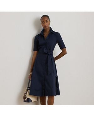 Ralph Lauren Belted Cotton-Blend Shirtdress - Blue