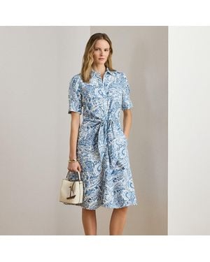 Ralph Lauren Paisley Tie-Front Linen Shirt Dress - Blue
