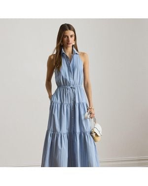 Ralph Lauren Striped Tiered Broadcloth Shirtdress - Blue