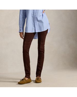Ralph Lauren Lambskin Suede Super-Slim Pant - Blue
