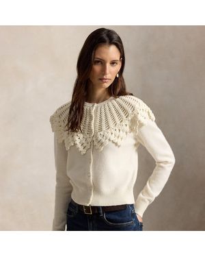Ralph Lauren Crochet-Yoke Wool-Alpaca Cardigan - Natural