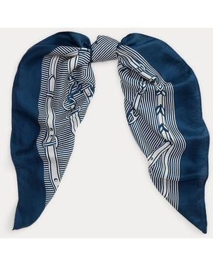Ralph Lauren Striped Belting-Print Silk Square Scarf - Blue